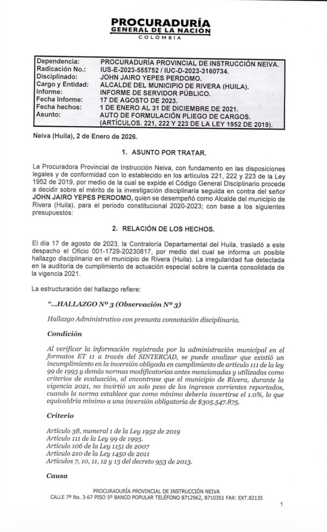 img_8542-2-663x1080 Procuraduría formula pliego de cargos contra exalcalde de Rivera por presunta omisión en inversión obligatoria para proteger fuentes hídricas